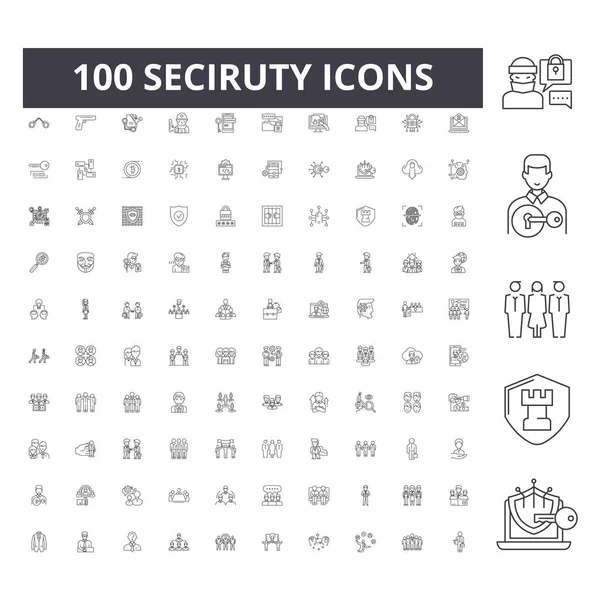 Iconos de línea de seguridad, signos, conjunto de vectores, esquema concepto de ilustración — Vector de stock