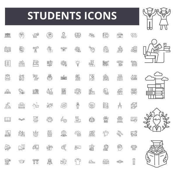 Students line icons, signs, vector set, outline illustration concept 