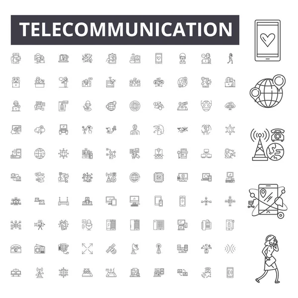 Iconos de línea de telecomunicaciones, signos, conjunto de vectores, esquema concepto de ilustración — Vector de stock