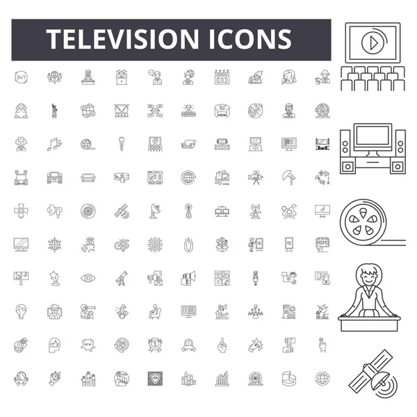 Fernseh-Liniensymbole, Zeichen, Vektorsatz, umrissenes Illustrationskonzept — Stockvektor