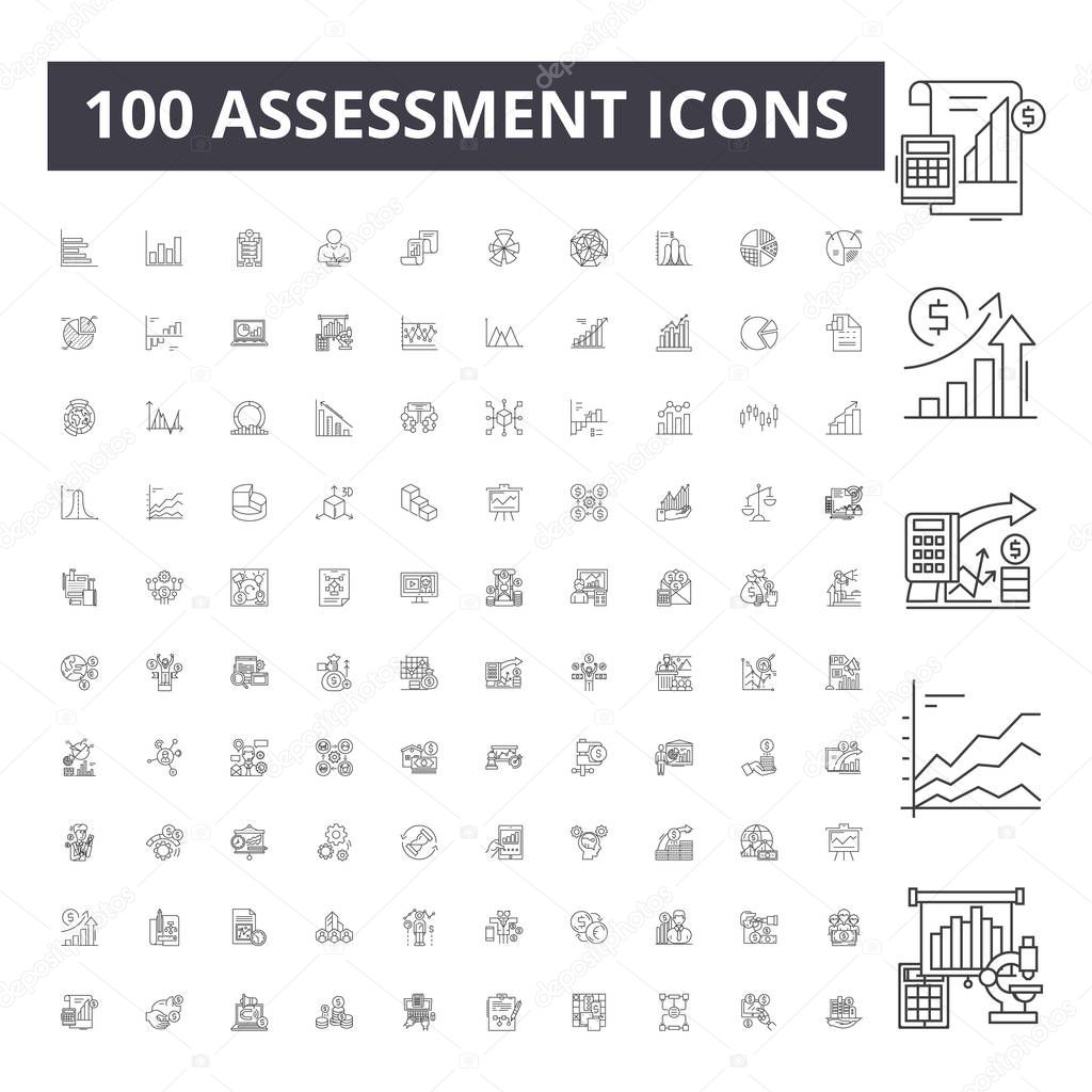 Assessment line icons, signs, vector set, outline concept illustration