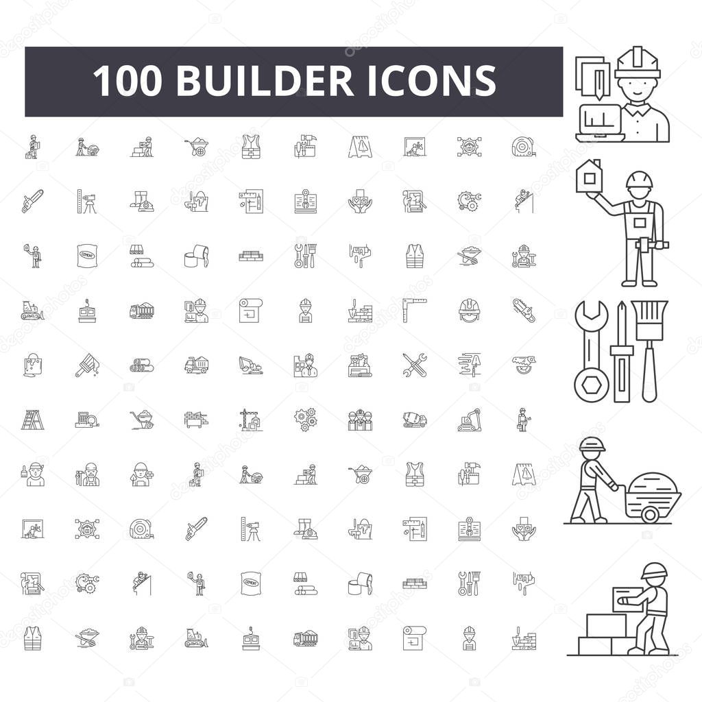 Builder line icons, signs, vector set, outline illustration concept 