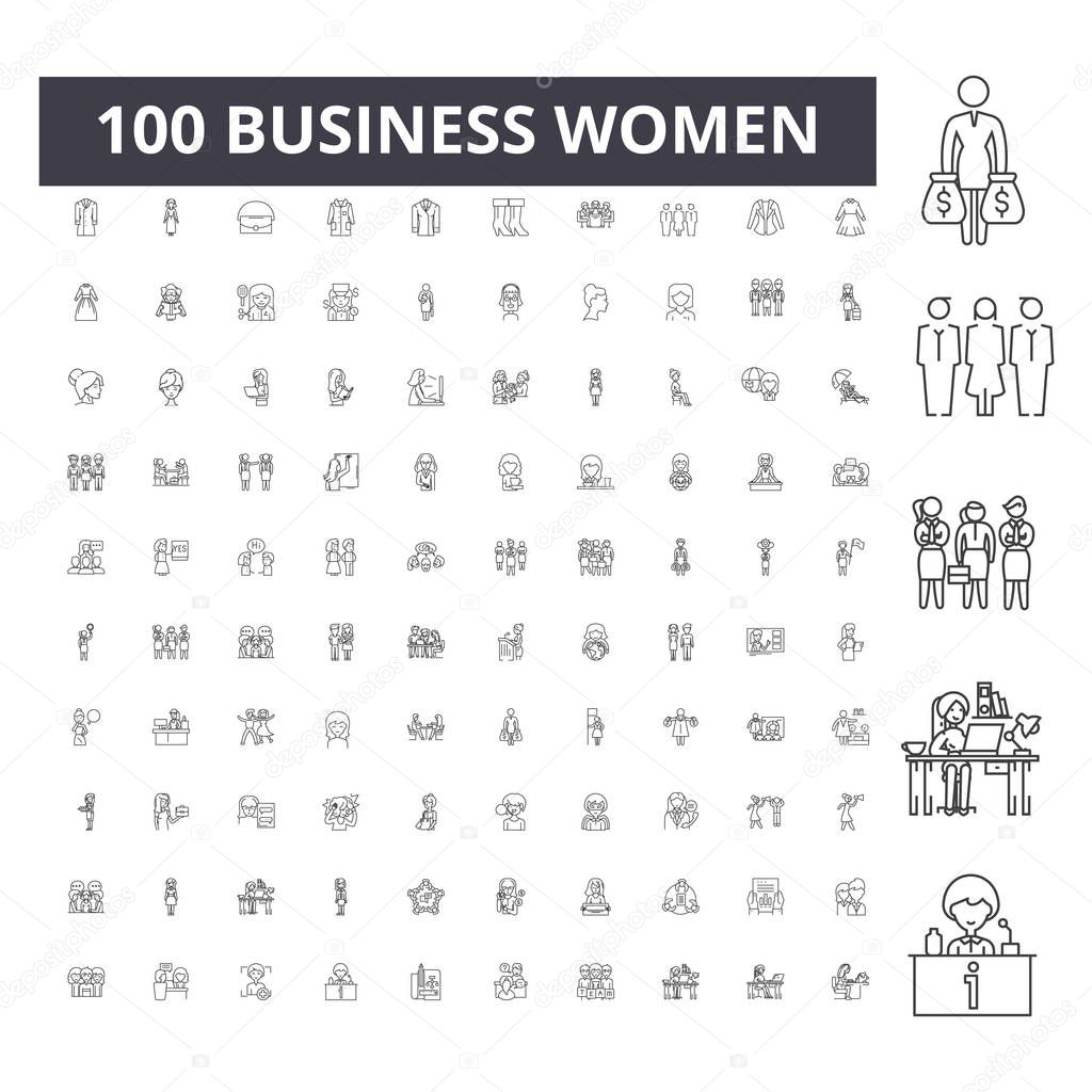Business women line icons, signs, vector set, outline illustration concept 