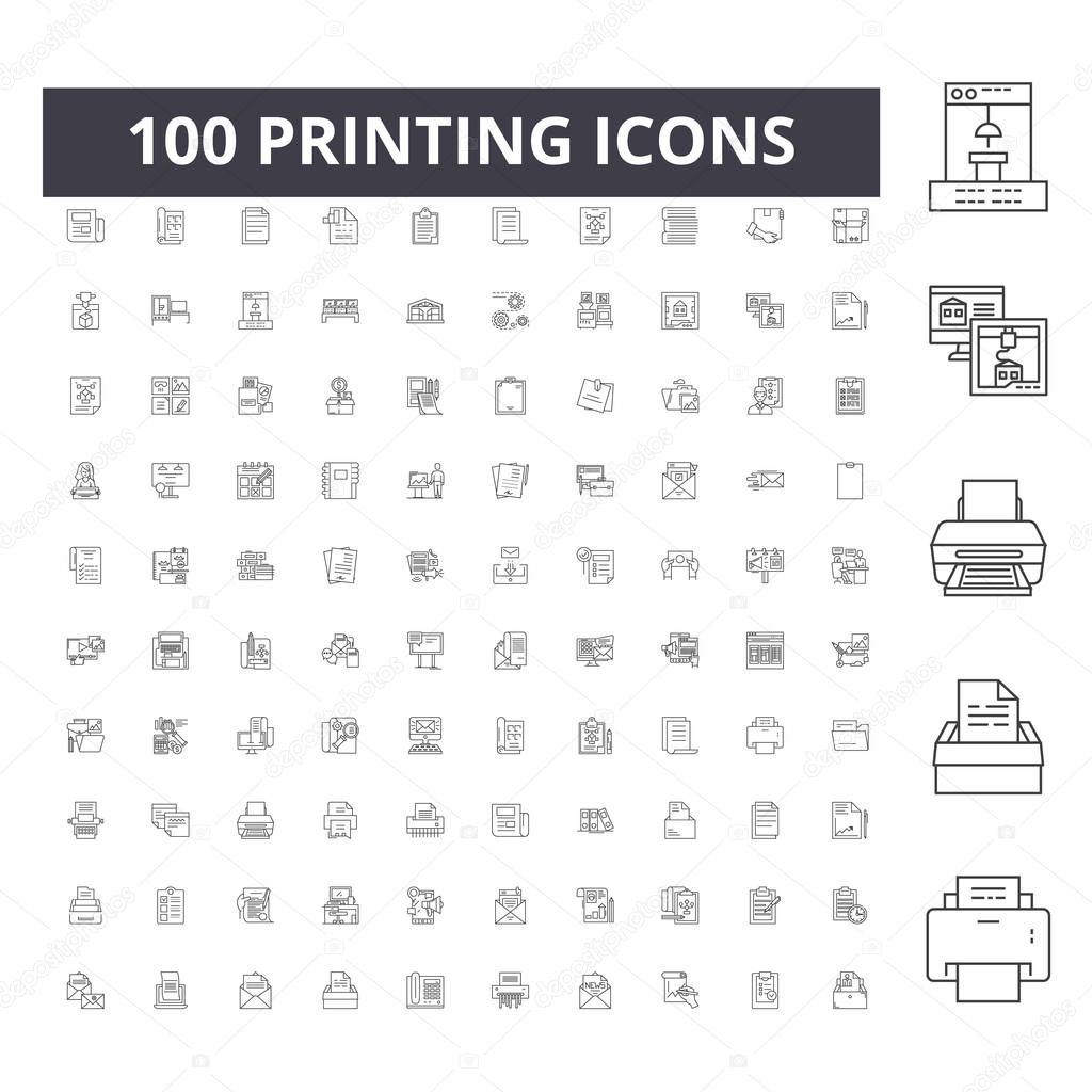 Printing line icons, signs, vector set, outline illustration concept 