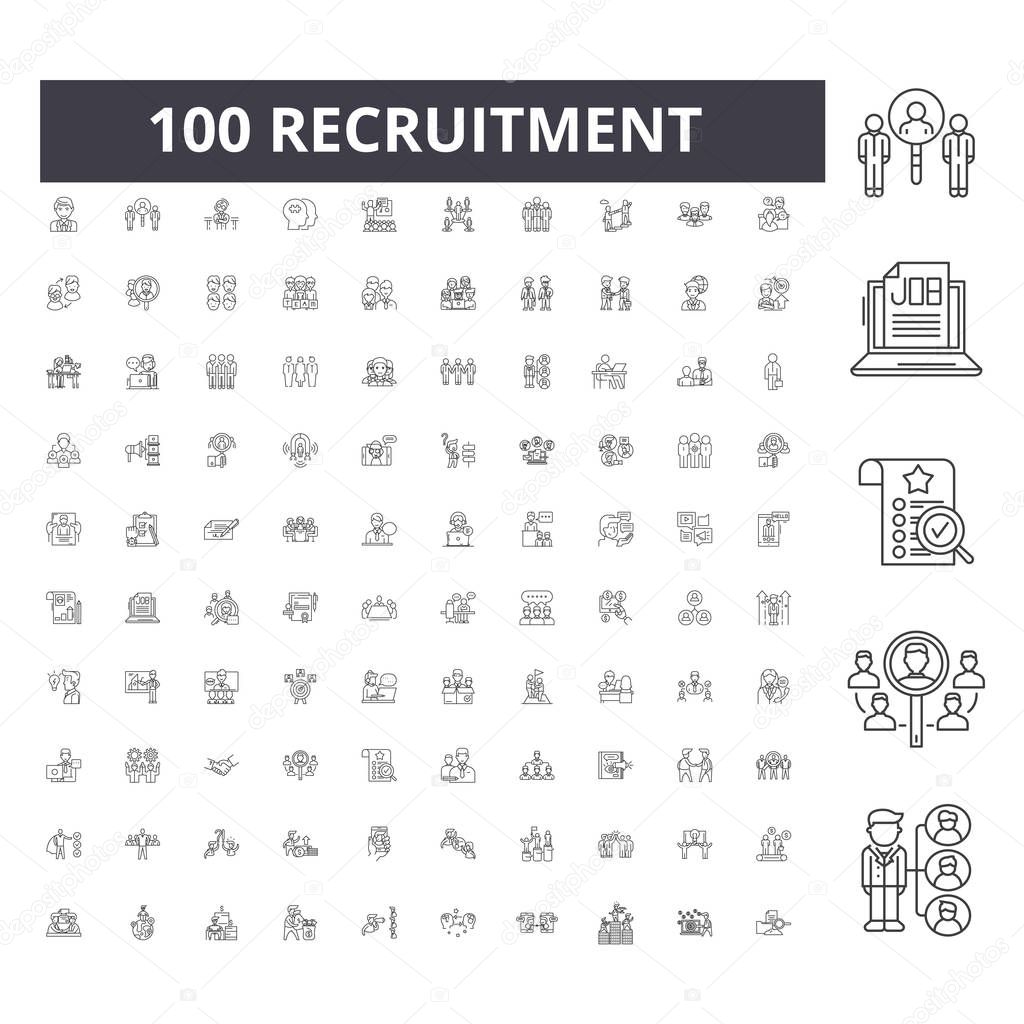 Recruitment line icons, signs, vector set, outline illustration concept 