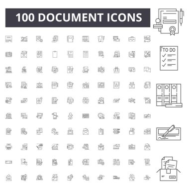 Belge çizgisi simgeleri, işaretler, vektör seti, anahat çizim i 