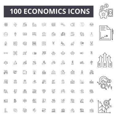 Ekonomi çizgi simgeleri, işaretler, vektör seti, anahat illüstrasyon kavramı 