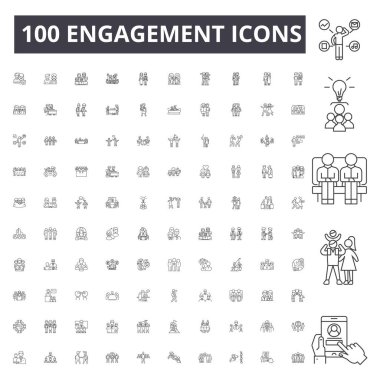 Etkileşim çizgisi simgeleri, işaretler, vektör seti, anahat çizim konsepti 