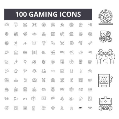 Oyun çizgisi simgeleri, işaretler, vektör seti, anahat illüstrasyon konsepti 