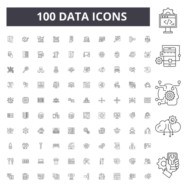 Icônes de ligne de données, signes, ensemble vectoriel, concept d'illustration de contour — Image vectorielle