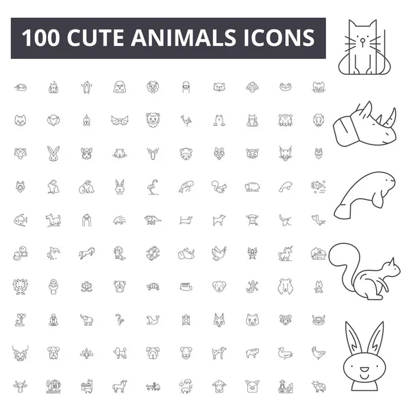 Lindos animales línea iconos, signos, conjunto de vectores, esquema concepto de ilustración — Vector de stock