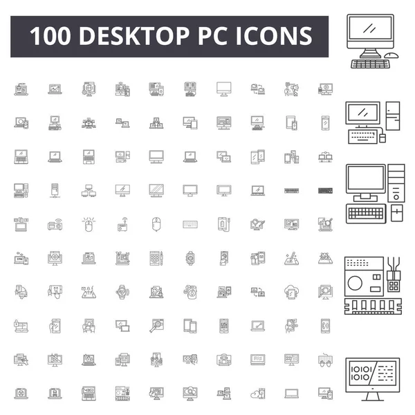 Desktop-PC-Liniensymbole, Zeichen, Vektorsatz, skizziertes Illustrationskonzept — Stockvektor