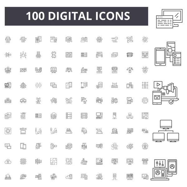 Icônes de ligne numérique, signes, ensemble vectoriel, concept d'illustration de contour — Image vectorielle