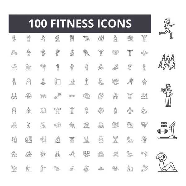 Fitness vonal ikonok, jelek, vektorkészlet, vázlat illusztráció koncepció — Stock Vector