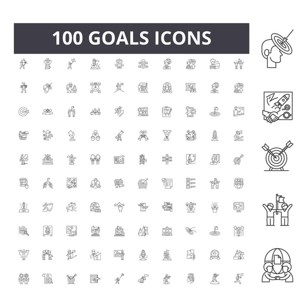 Metas iconos de línea, signos, conjunto de vectores, esquema concepto de ilustración — Vector de stock
