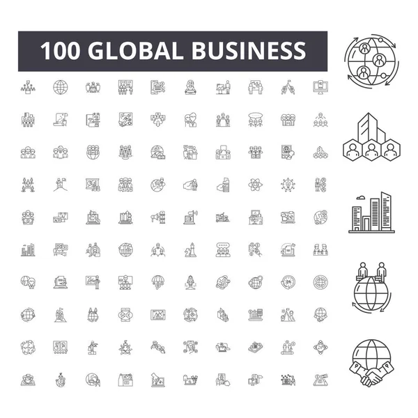 Global Business Line iconen, tekenen, vector set, omtrek illustratie concept — Stockvector