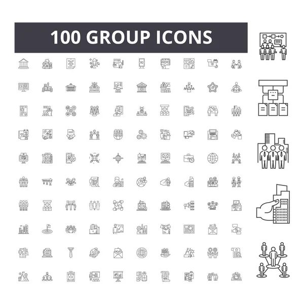 Iconos de línea de grupo, signos, conjunto de vectores, esquema concepto de ilustración — Vector de stock