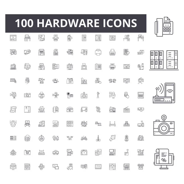 Iconos de línea de hardware, signos, conjunto de vectores, esquema concepto de ilustración — Vector de stock