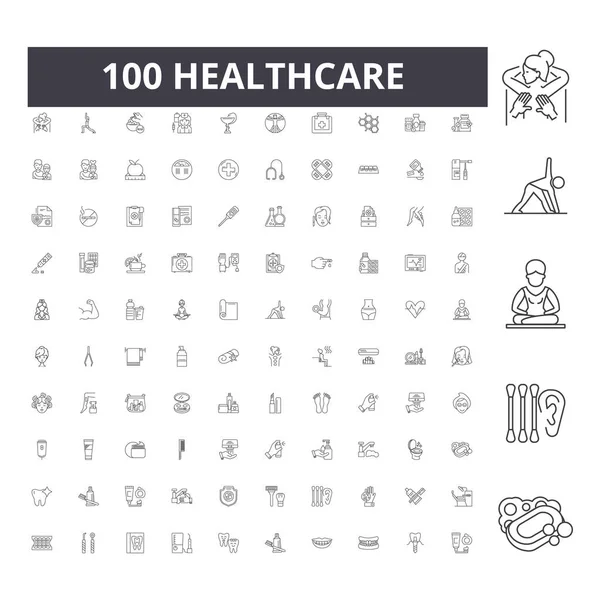 Εικονίδια γραμμής υγειονομικής περίθαλψης, πινακίδες, σύνολο διανύσματος, εννοιολογικό σχεδιάγραμμα — Διανυσματικό Αρχείο