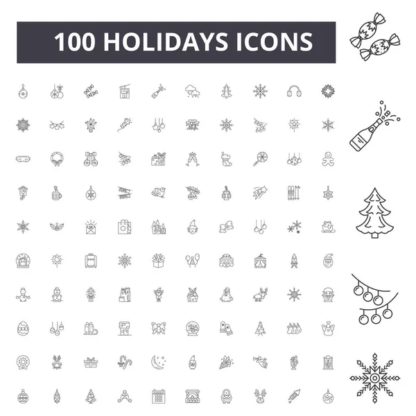 Holidays line icons, signs, vector set, outline illustration concept — Stock Vector