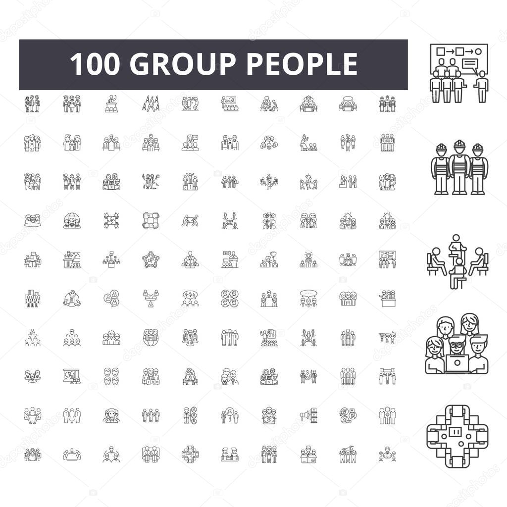 Group people line icons, signs, vector set, outline illustration concept 