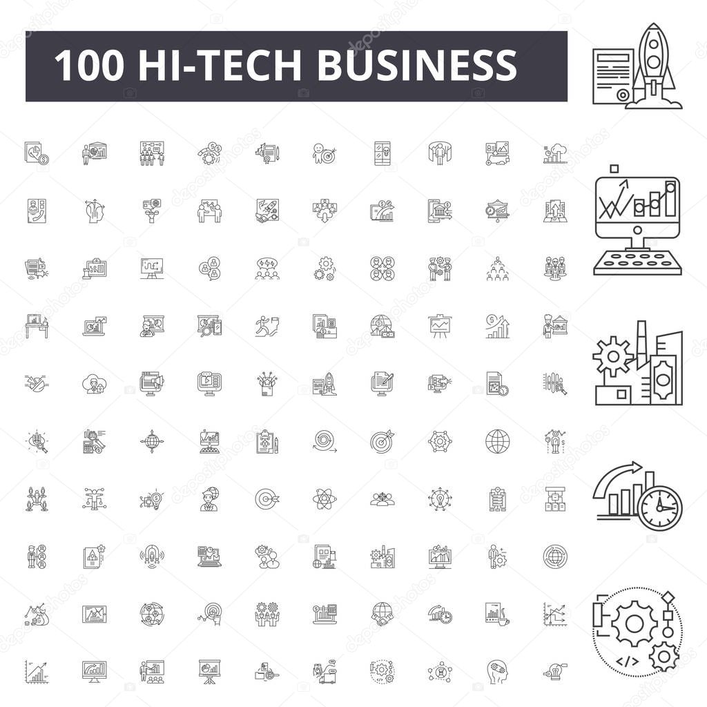 Hitech business line icons, signs, vector set, outline illustration concept 