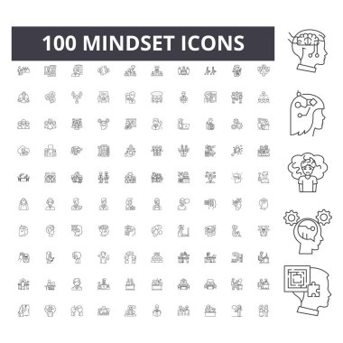 Mindset çizgi simgeleri, işaretler, vektör seti, anahat illüstrasyon kavramı 