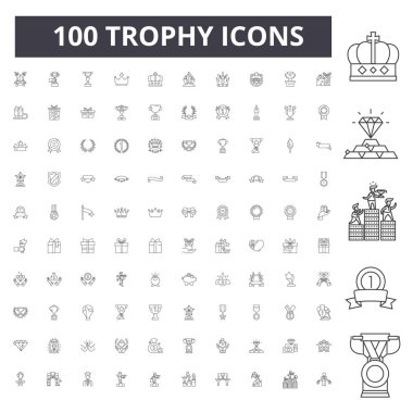 Kupa çizgisi simgeleri, işaretler, vektör seti, anahat illüstrasyon kavramı 