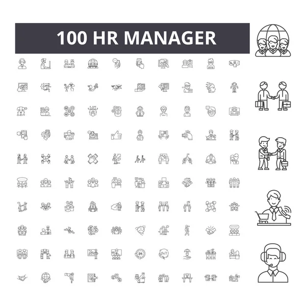 Menedżer HR ikony linii, znaki, wektor zestaw, zarys ilustracja koncepcja — Wektor stockowy