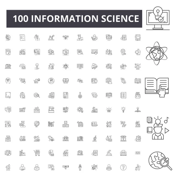 Informationswissenschaft Liniensymbole, Zeichen, Vektorsatz, Umrisse Illustrationskonzept — Stockvektor