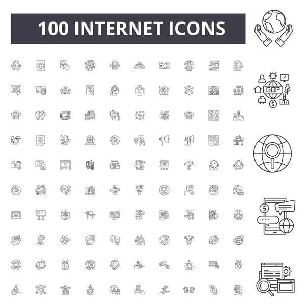 Internet-Liniensymbole, Zeichen, Vektorsatz, umrissenes Illustrationskonzept — Stockvektor