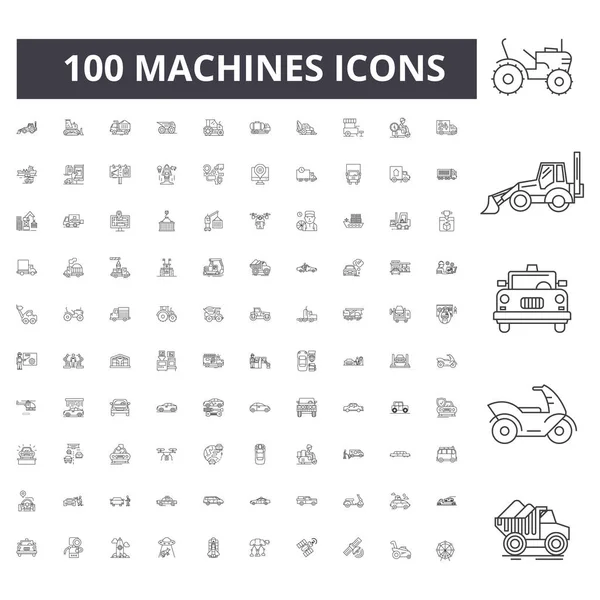 Icônes de ligne de machines, signes, ensemble vectoriel, concept d'illustration de contour — Image vectorielle
