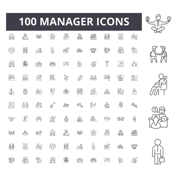 Yönetici çizgi simgeleri, işaretler, vektör seti, anahat çizim i 