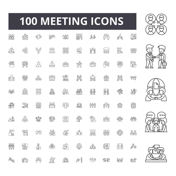 Iconos de línea de encuentro, signos, conjunto de vectores, esquema concepto de ilustración — Vector de stock