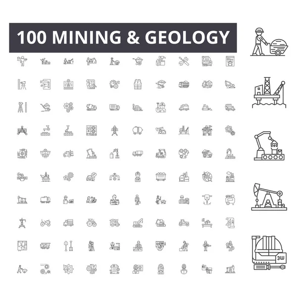 Iconos de línea minera, signos, conjunto de vectores, esquema concepto de ilustración — Archivo Imágenes Vectoriales