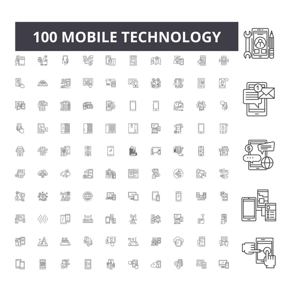 Iconos de línea de tecnología móvil, signos, conjunto de vectores, esquema concepto de ilustración — Vector de stock