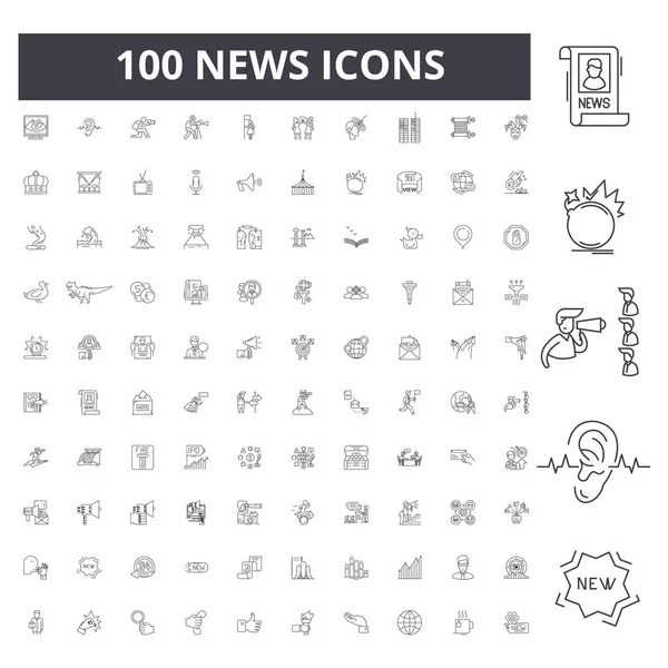 Iconos de línea de noticias, signos, conjunto de vectores, esquema concepto de ilustración — Vector de stock