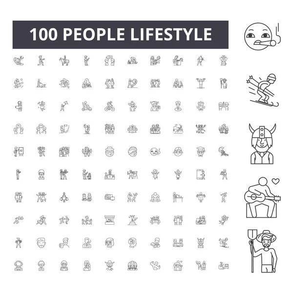 Iconos de línea de estilo de vida de la gente, signos, conjunto de vectores, esquema concepto de ilustración — Vector de stock
