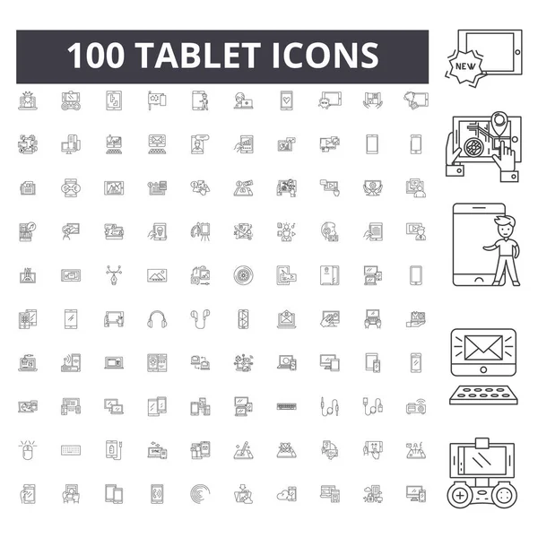 Iconos de línea de la tableta, signos, conjunto de vectores, esquema concepto de ilustración — Archivo Imágenes Vectoriales