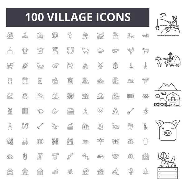 Dorp lijn iconen, tekenen, vector set, omtrek illustratie concept — Stockvector