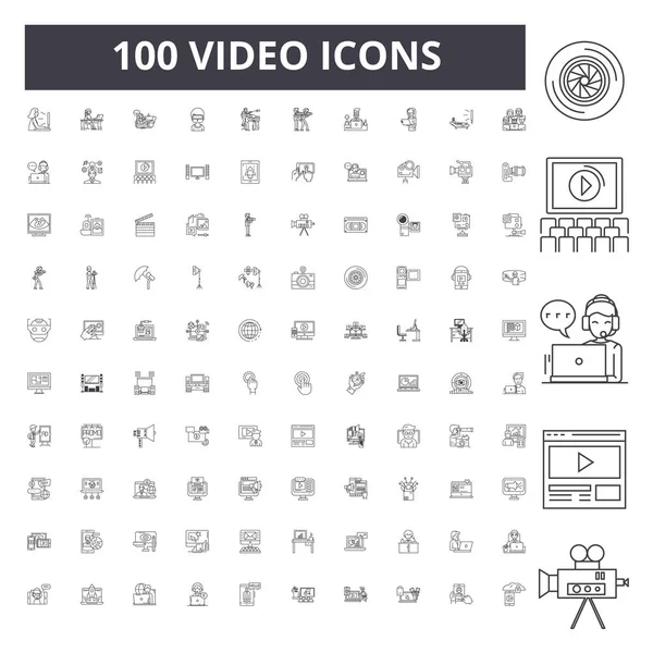 Iconos de línea de vídeo, signos, conjunto de vectores, esquema concepto de ilustración — Vector de stock