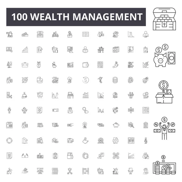 Iconos de línea de gestión de la riqueza, signos, conjunto de vectores, esquema concepto de ilustración — Vector de stock