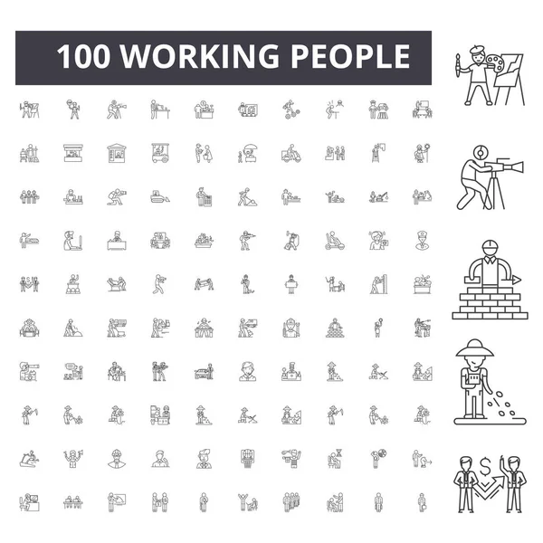 Working people line icons, signs, vector set, outline illustration concept — 스톡 벡터