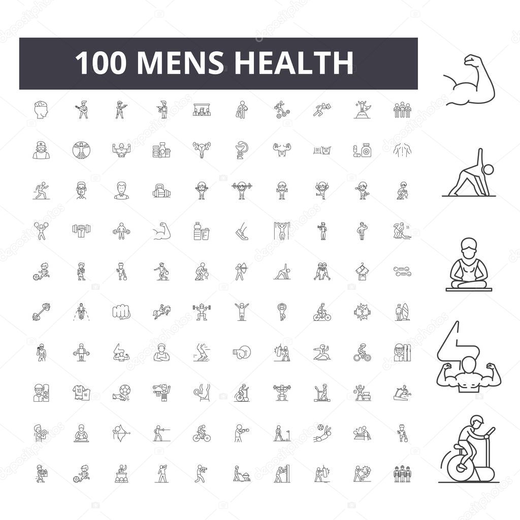 Mens health line icons, signs, vector set, outline concept illustration