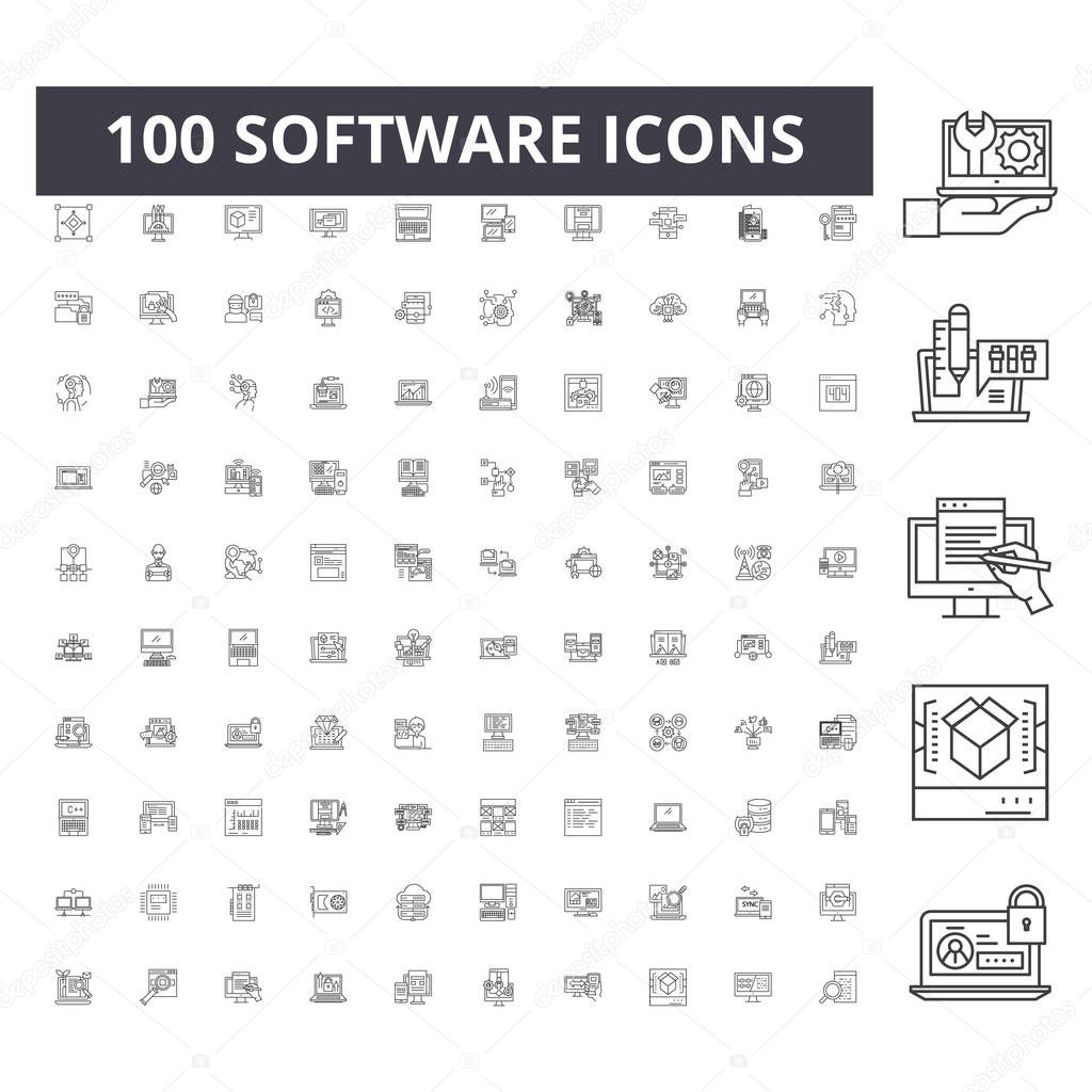 Software line icons, signs, vector set, outline illustration concept 