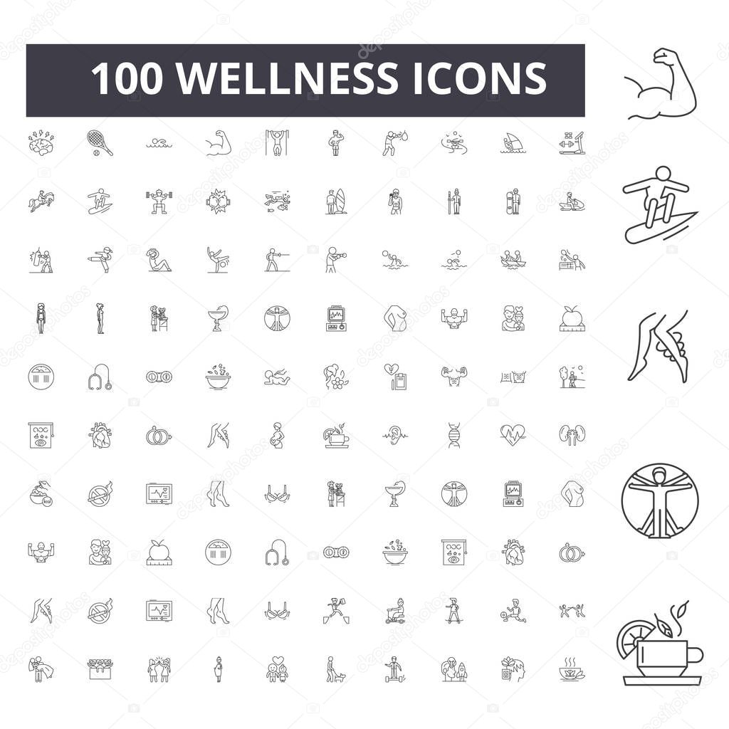 Wellness line icons, signs, vector set, outline concept illustration