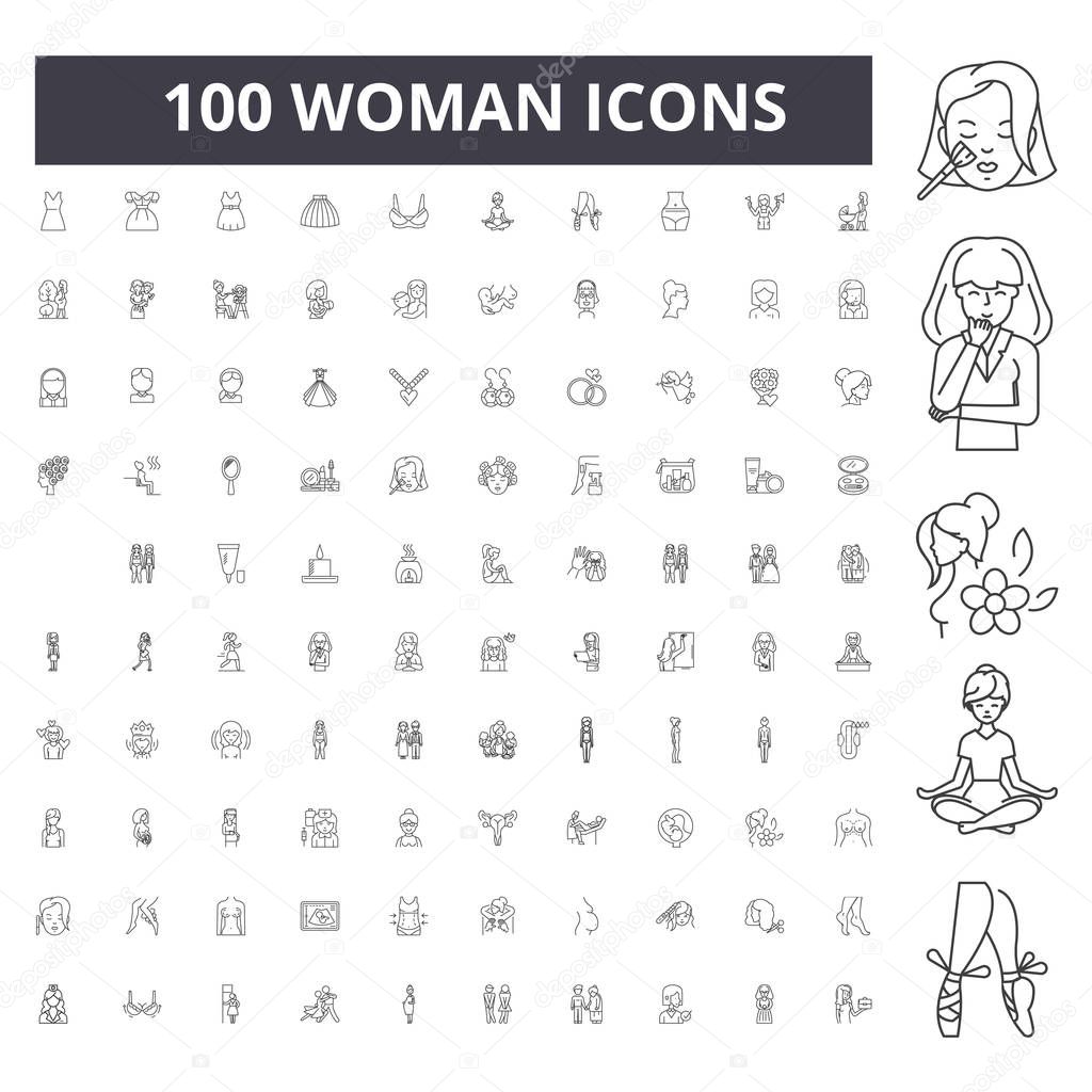 Woman line icons, signs, vector set, outline illustration concept 