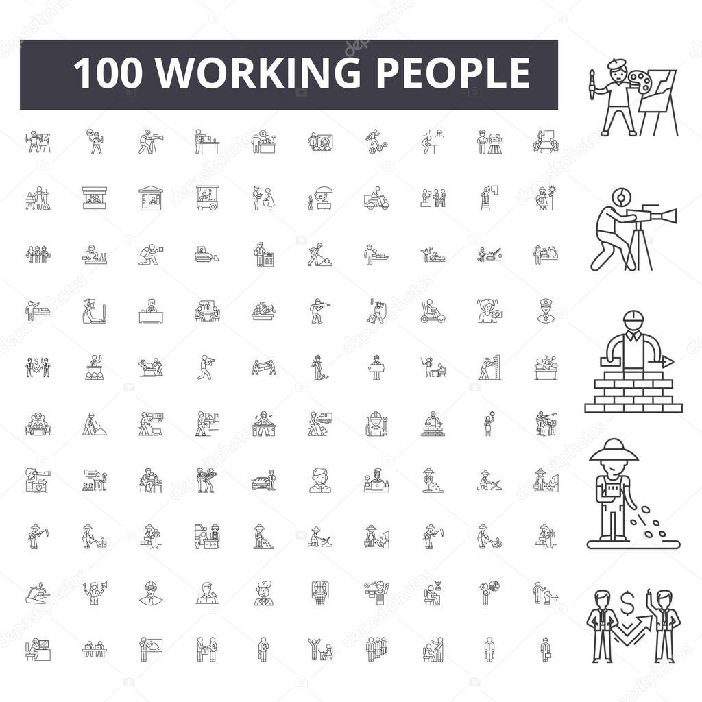 Working people line icons, signs, vector set, outline illustration concept 