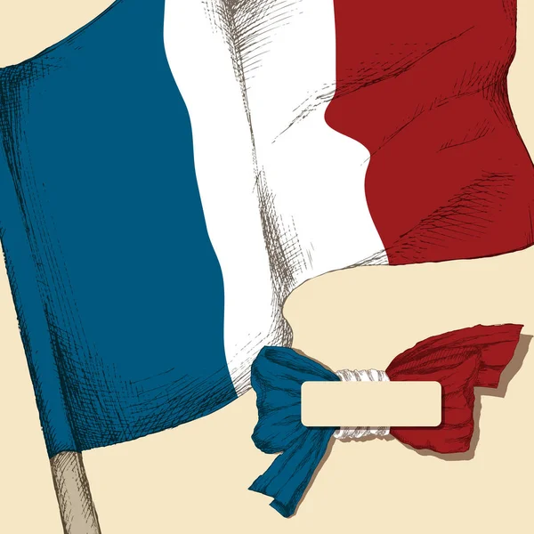 Dessin à la main, dessin. Le drapeau et le ruban aux couleurs d'état du tricolore français sur fond neutre . — Image vectorielle
