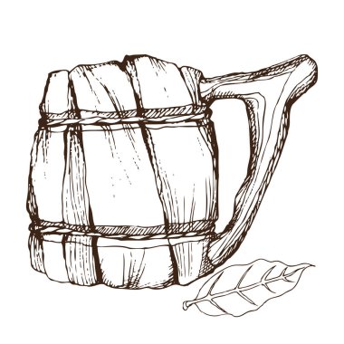 İki tuvalet bezi vücut hijyeni için Rus banyosu için. Dizi aksesuarlar için banyo, sauna. El çizimi kroki tarzı. Beyaz arka plan üzerinde izole nesne.